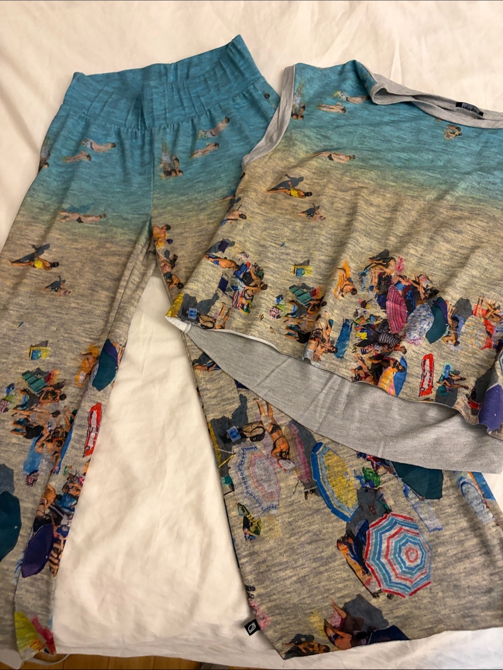 TEREZ Beach Scene Lounge Set - Blue to Gray Ombre Print